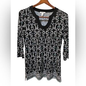 White House Black Market Black Floral Tunic Top | Size L